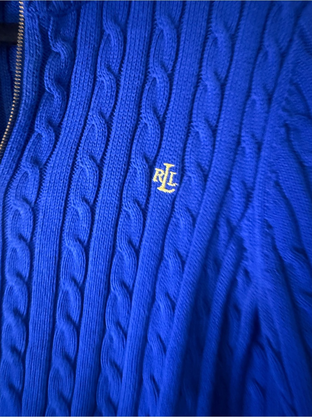 Lauren Ralph Lauren Cable-Knit Full-Zip Sweater Jacket Royal Blue M - Picture 2 of 4
